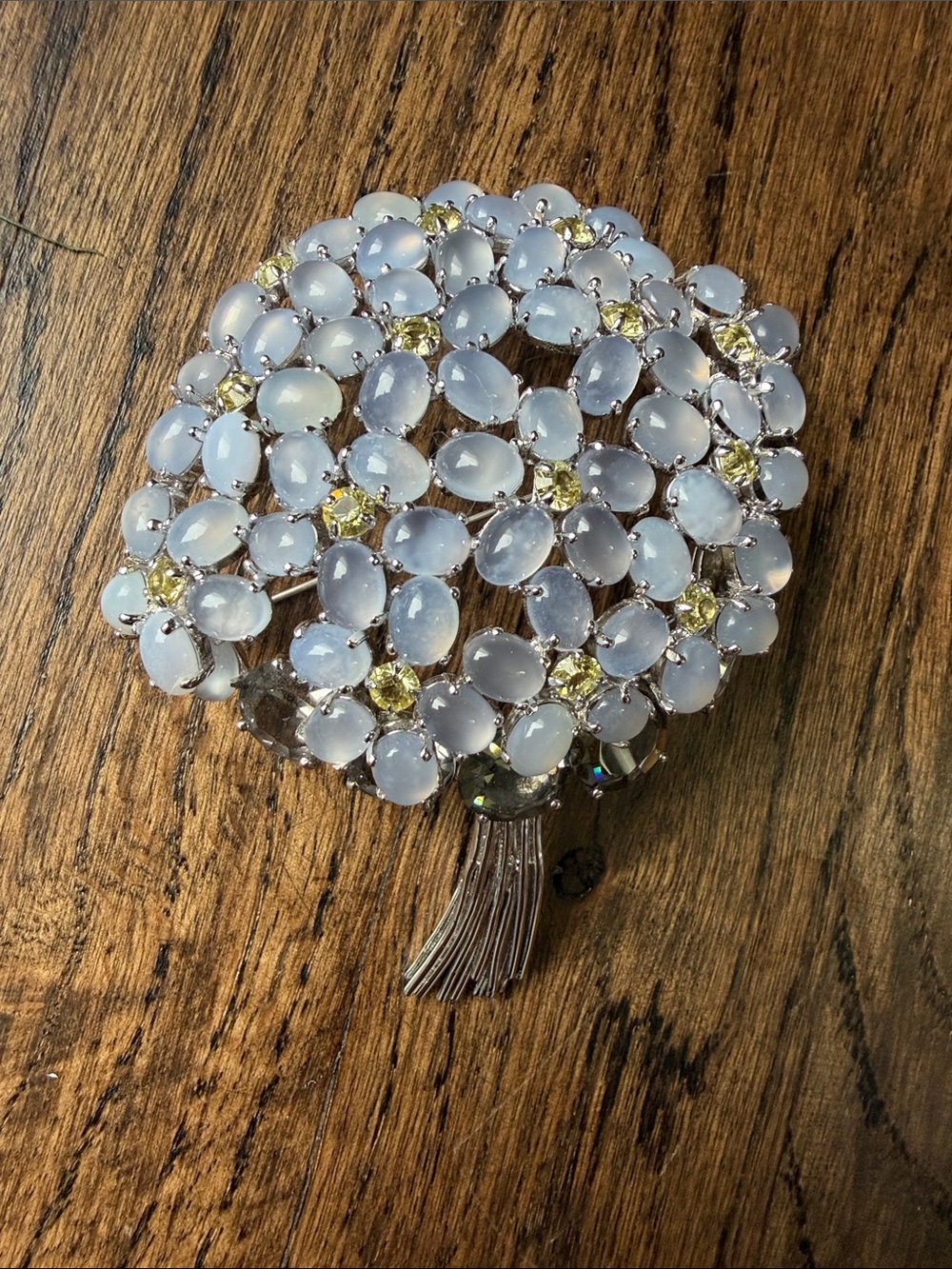 Sterling silver Opalescent light lavender Floral Bouquet Brooch